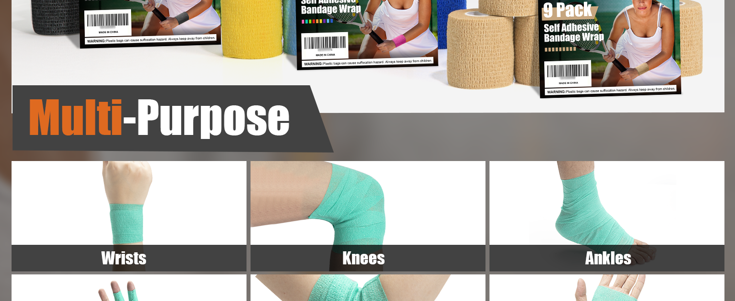 Upgraded 9-Pack Self Adhesive Bandage Wrap