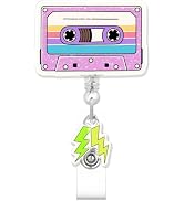 Funny 80s 90s Retro Cassette Tape Badge Reel, Cute Tape Retractable Nurse Alligator Clip Badge Re...