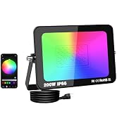 SKYWORLD 1 x 200W LED Floodlights Outdoor, Smart RGB Flood Lights with Plug, APP Remote Control, ...