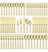 Stapava 60 Pcs Gold Silverware Set, Food-Grade Stainless Steel Flatware Sets for 12 Mirror Polish...