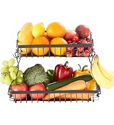 VEVOR 2 Tier Fruit Basket, Countertop Fruits Vegetable Bowl with Banana Hangers, Metal Wire Stora...