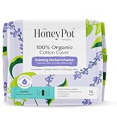 Honey Pot 100% Organic Cotton Cover Calming Herbal Infusion Super Pads, 16 Count