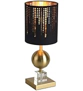 Fengarolam Modern Table Lamp with Black Linen Shade, E26 Base, Golden Metal Body, 17" Tall Bedsid...
