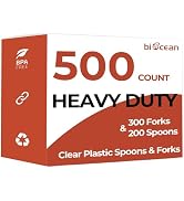 Biocean Disposable Plastic Forks Spoons Set of 500 Heavy Duty Bulk Forks Clear Silverware Reusabl...