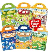 CREATIVETREES 6 Sets Reusable Sticker Book for Toddlers 3-6, Jelly Stickers Book for Kids, Travel...