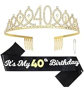 CAVETEE Gold 40th Birthday Crown for Women, 40th Birthday Sash and Tiara, It's My 40th Birthday S...