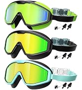 QALLY Kids Goggles Age 4-16, Anti-Fog UV 180°Clear View Kids Swim Goggles, 3 Pack Swimming Goggle...