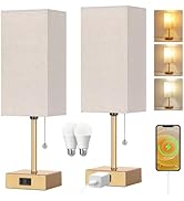 Table Lamp for Bedroom set of 2,3-Color Bedside Lamps with Pull Chain Table Lamps for Nightstand ...