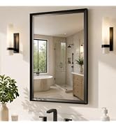 USHOWER 24x36 Inch Black Bathroom Mirrors for Over Sink | Aluminum Framed Rectangle Bathroom Vani...