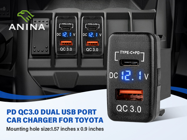 Toyota Dual USB C Port PD Quick Charge 3.0 Car Charger Power Socket