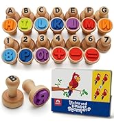 Coogam Wooden Alphabet Number Stamp Flashcard, ABC Spelling Letter Stampers and Mathematics Learn...