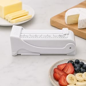 Butter slicer shown with cheese and soft foods.