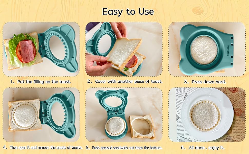 KINSUDA Sandwich Cutter and Sealer Circle Pocket Sandwich Maker, Intuitive for kids,easy to use