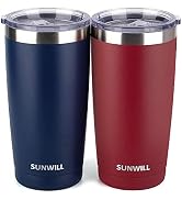 SUNWILL 20oz Tumbler with Lid (Navy Blue &Wine Red pack), Stainless Steel Insulated Double Wall T...