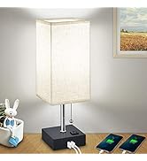 USB Bedside Table Lamps for Bedroom Daylight,Modern Nightstand Lamp with Charging Ports AC Outlet...
