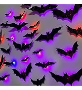 DR.DUDU 36 Pack Halloween Bats Wall Decor – Lighted 3D Bat Stickers Assorted Size for Halloween P...