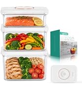 VOYOR 3-Pack Vacuum Containers Set for Food Storage (S/M/L), Airtight Seal | BPA Free, Reusable A...