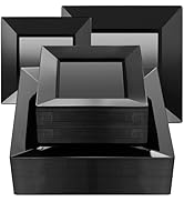 Goodluck 100 Black Pack Disposable Square Plastic Plates, Heavy Duty 50 Dinner Plates 9.5" and 50...