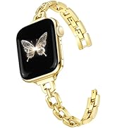 Newlibery Gold Slim Metal Band Women Compatible with Apple Watch 38mm 40mm 41mm 42mm(S10/11) Pape...