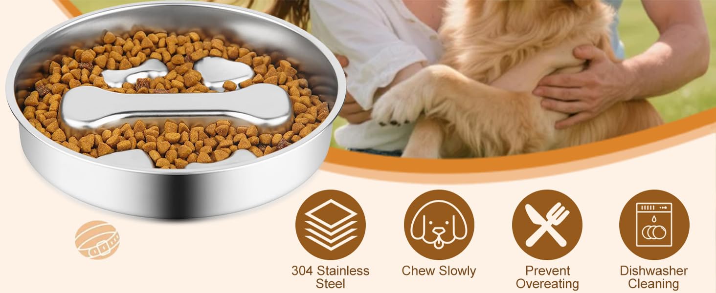 Stainless Steel Slow Feeder Dog Bowls