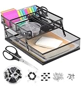 Foldable Desk Drawer Organizer Double Mesh Tray, Expandable Black Desktop Organizers and Accessor...