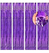 BTSD-home Purple Foil Fringe Curtain, Metallic Photo Booth Backdrop Tinsel Door Curtains for Wedd...