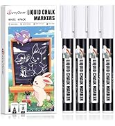 Bunnyclover 4 Pack White Chalk Markers, Liquid Chalk Wet and Dry Erase Marker Pens for Chalkboard...