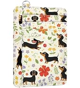 peacoblue RFID Blocking Credit Card Holder for Women - Dachshunds with Flowers PU Leather Slim Wa...