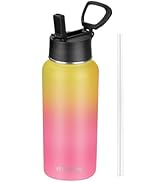 Insulated Water Bottle With Straw,32 oz Vacuum Insulated Stainless Steel Sports Water Flask with ...