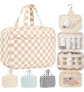 Fammart Toiletry Bag for Women, Hanging Travel Makeup Bag Organizer, Checkered Toiletry Bag for T...