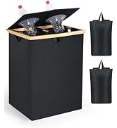 OTraki 140L Recycling Bin with Lid, 2 Compartments Large Home Recycling Sorter Bins with 2 Remove...