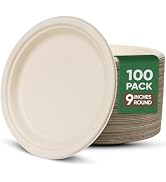 9 Inch Compostable Paper Plates (100 Pack) - Eco-Friendly Disposable Dinnerware for Parties, Micr...