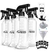 Veco 500mL (17oz) Graduated Spray Bottles, 4-Pack — 360° Any-Angle Spraying for Easy Dilution, Le...