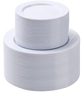 BESTSTAR 200PCS White Plastic Plates Set, 100 10.25 inch Dinner Plates and 100 7.5 inch Dessert P...