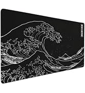 Japanese Gaming Mouse Pad XXL Black Mouse Pad Kanagawa Large Mousepad Non-Slip Rubber Base Waterp...