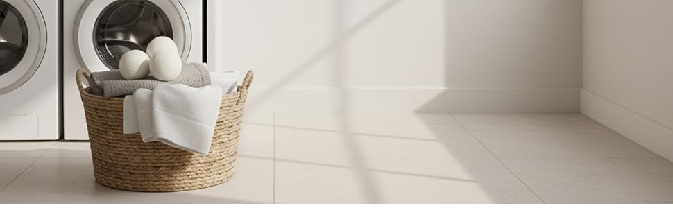 Text reads 'Image 6'. Modern laundry room interior with white washing machines, wicker basket with linens, and natural lighting from window.