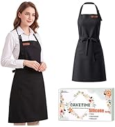CAKETIME Silicone Aprons for Women with Pockets Cooking Baking Kitchen Waterproof Accessories Che...