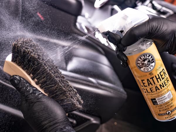 Deep cleaning leather conditioner set for cars, furniture, and leather apparel maintenance.