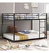 INCLAKE Full Over Full Bunk Bed, Heavy Duty Metal Bunk Bed Frame with Built-in Ladder and Safety ...