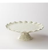 YHOJOY Ceramic Cake Stand, Small Cake Plate for 8 Inch Cake, Vintage Cake Pedestal Stand with Ruf...