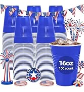 BONSINY 100 Pack Blue Plastic Cups 16 oz – Sturdy Blue Solo Cups Disposable for Party, BBQ, Gradu...