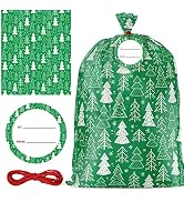 Cute 4 Oversized Christmas Holiday Plastic Gift Bags 44”x36” with Ties & Name Card for Xmas Parti...