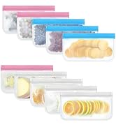 SHUOGUO 10 Pack Snack Bags Dishwasher Safe, Reusable Bags Silicone Extra Thick Leak-proof Reusabl...
