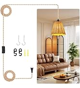Plug in Pendant Light Rattan Hanging Lamp - Hanging Lights with Plug in Cord 15ft Pendant Light F...