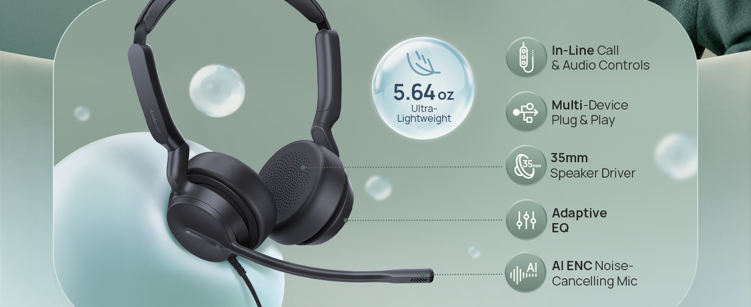 wired headset with mic for work