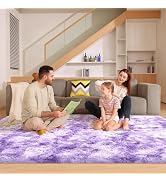 Mhyup 6x9 Tie-Dyed Purple Rugs for Living Room Bedroom, Fluffy Large Area Rug Soft Shag Non-Slip ...