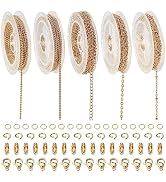 Pandahall Stainless Steel Necklace Chains Making Kit 5 Roll Golden Metal Jewelry Chains for Jewel...