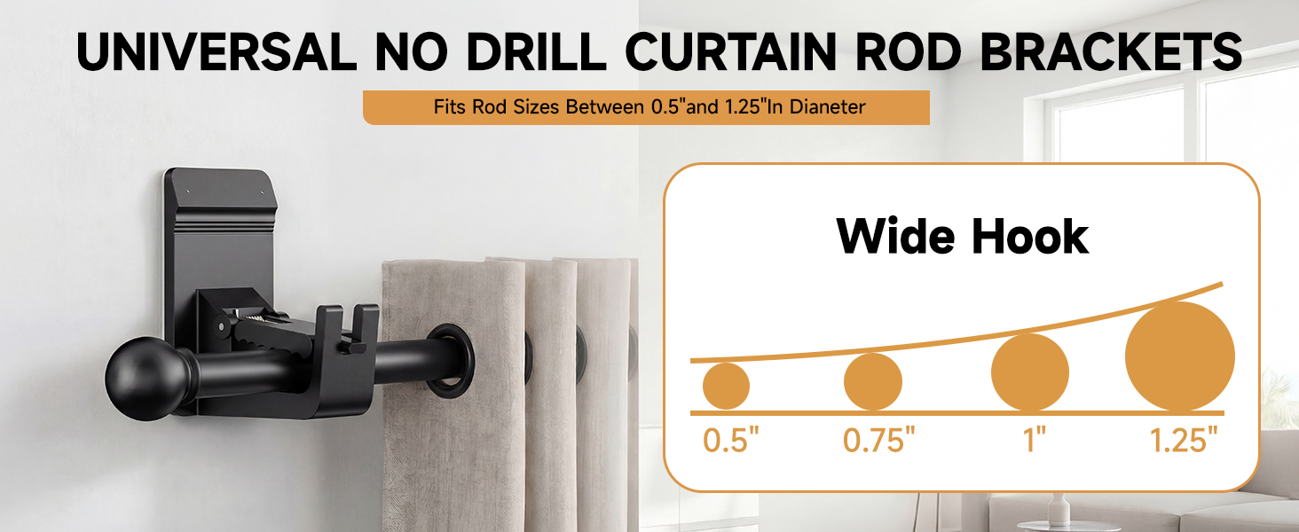 UNIVERSAL NO DRILL CURTAIN ROD BRACKETS