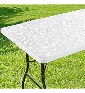 Smiry Rectangle Picnic Table Cloth, Elastic Waterproof Fitted Heavy Duty Vinyl Tablecloths, Wipea...