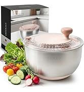 Salad Spinner Stainless Steel 5.3Qt | Lettuce Spinner BPA-Free with Stop Button, Drain Spout & Cr...